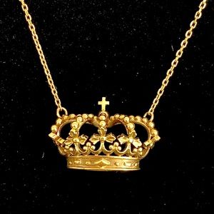 🔥 18K Diamond Cut Princess Crown Necklace HEAVY